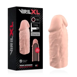Manșon V3, Liquid Silicone Penis Extension, Bej