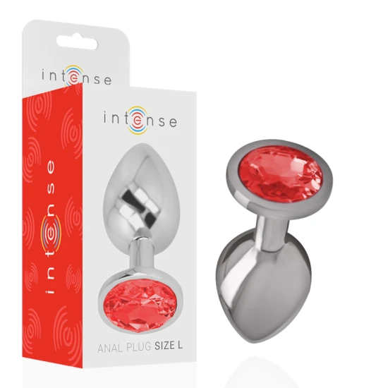 INTENSE - Plug anal din aluminiu, metal, cu cristal roșu, mărimea L