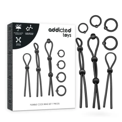 Set inele penis din silicon flexibil, Roz/Negru