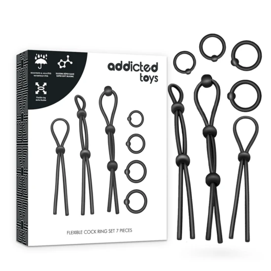 Set inele penis din silicon flexibil, Roz/Negru
