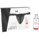 Set intt: chiloti brazilieni negri cu perle și gel lubrifiant cu aromă de căpșuni, 50 ml