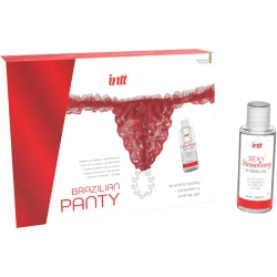 INTT - Chilotei tip Brazilian, roșu cu perle și gel lubrifiant, 50 ml