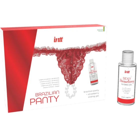 INTT - Chilotei tip Brazilian, roșu cu perle și gel lubrifiant, 50 ml