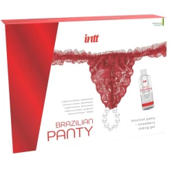 INTT - Chilotei tip Brazilian, roșu cu perle și gel lubrifiant, 50 ml