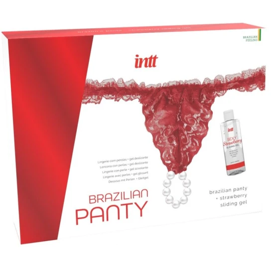 INTT - Chilotei tip Brazilian, roșu cu perle și gel lubrifiant, 50 ml