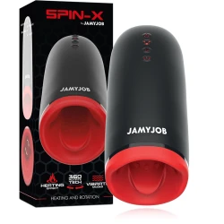 Masturbator masculin SPIN-X, încălzire și rotație, Negru/Roșu