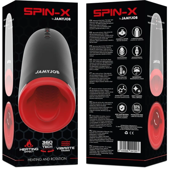 Masturbator masculin SPIN-X, încălzire și rotație, Negru/Roșu