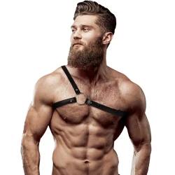 Ham Fetish Submissive, Crossed Shoulder Eco Leather Harness, Negru