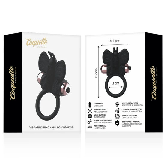 Inel Vibrator Coquette Chic Desire - Fluture, Negru/Auriu