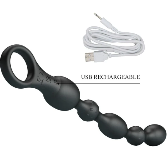 Vibrator anal cu bile, 10 moduri, silicon, Negru