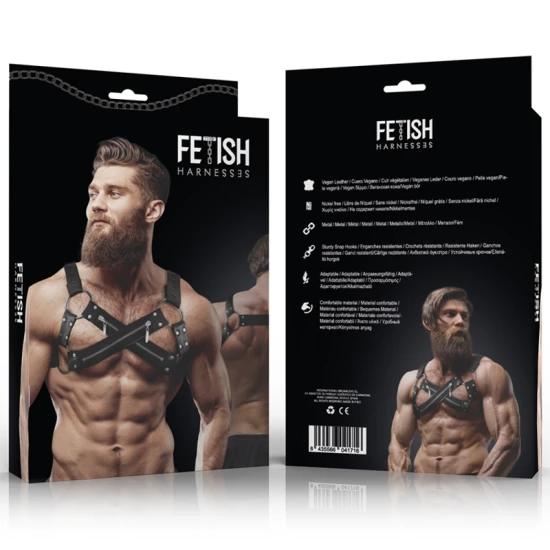 Atitudine fetish supusă - Ham cross-over pentru piept din neopren, cu fermoare, tip bulldog, pentru bărbați