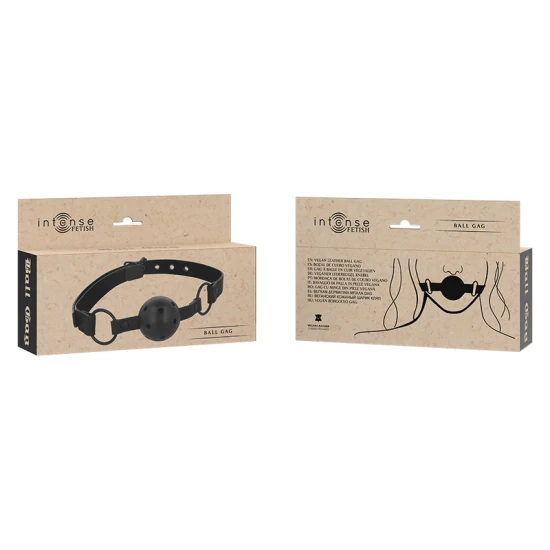 INTENSE - Cătușă tip ball gag din piele vegană, Fetish, Negru