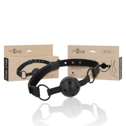 INTENSE - Cătușă tip ball gag din piele vegană, Fetish, Negru