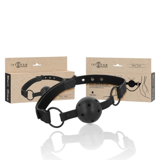 INTENSE - Cătușă tip ball gag din piele vegană, Fetish, Negru
