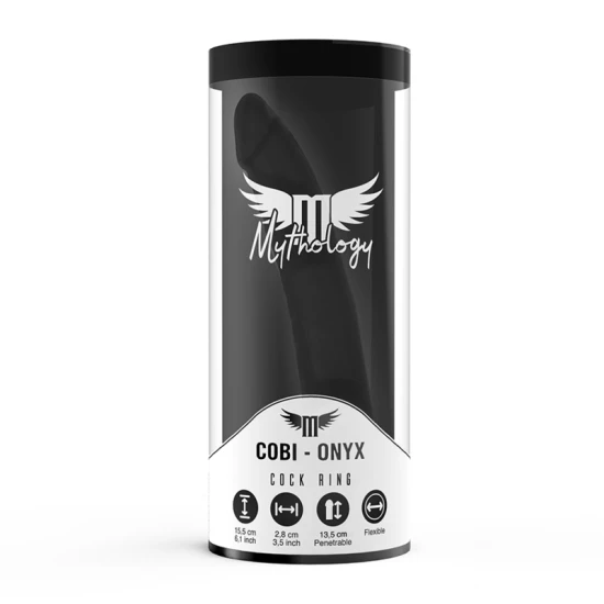 MYTHOLOGY - DILDO ANAL CU INEL PENTRU PENIS ȘI TESTICULE, Negru