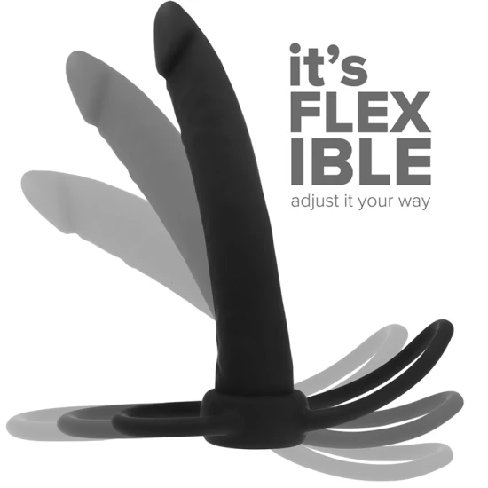 MYTHOLOGY - DILDO ANAL CU INEL PENTRU PENIS ȘI TESTICULE, Negru