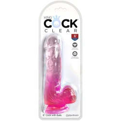 Penis realist transparent cu testicule, 13.5 cm, Roz