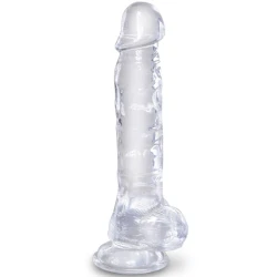 PENIS REALIST TRANSPARENT CU BILE, 16,5 CM