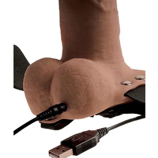 Ham reglabil realist pentru penis, cu testicule reîncărcabile și vibrator, 15 cm