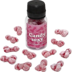 Candy sexy, borcan cu 12 jeleuri în formă de penis, aromă căpșuni-cireșe, roșu intens