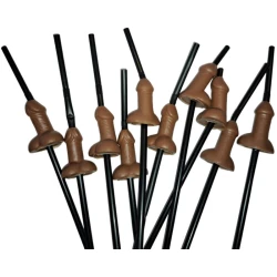 Dildo Bag Of 10 Big Penis Straws, Natural, Bej