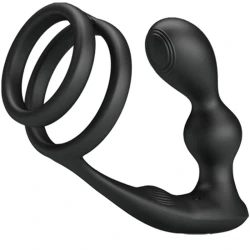 Inel penis cu plug anal vibrator, cu telecomandă, Roz
