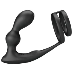 Inel penis cu plug anal vibrator, cu telecomandă, Roz