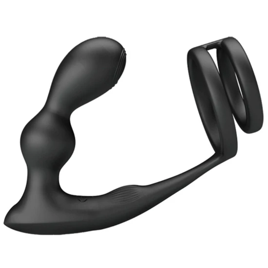 Inel penis cu plug anal vibrator, cu telecomandă, Roz