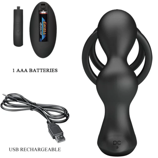 Inel penis cu plug anal vibrator, cu telecomandă, Roz