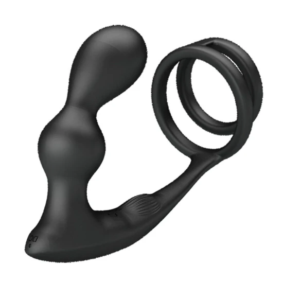 Inel penis cu plug anal vibrator, cu telecomandă, Roz