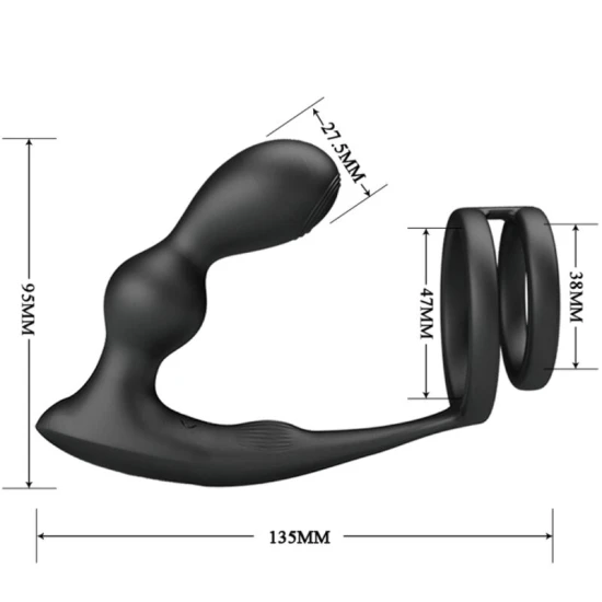 Inel penis cu plug anal vibrator, cu telecomandă, Roz