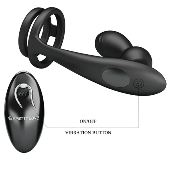 Inel penis cu plug anal vibrator, cu telecomandă, Roz