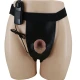 Ham strap-on cu vibrator inclus - Silicon marbrat, Negru, Mărime universală.