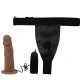 Ham strap-on cu vibrator inclus - Silicon marbrat, Negru, Mărime universală.