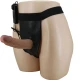 Ham strap-on cu vibrator inclus - Silicon marbrat, Negru, Mărime universală.