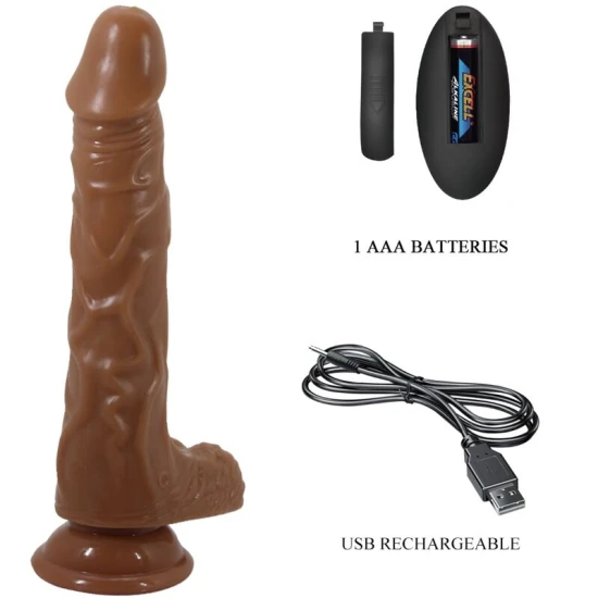 Vibrator realist cu ventuză, maro, telecomandă, USB