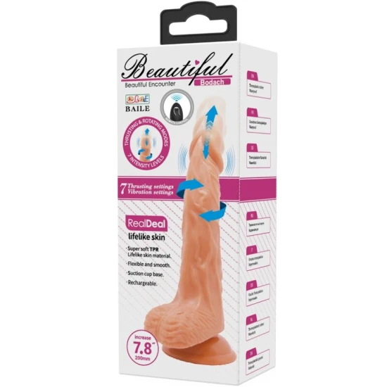 Vibrator realist cu ventuză, maro, telecomandă, USB