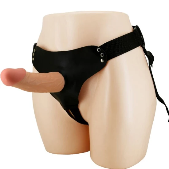 Harness cu dildo gol din TPR, negru, ajustabil