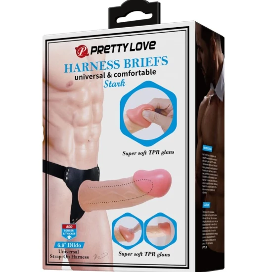Harness cu dildo gol din TPR, negru, ajustabil