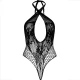 LEG AVENUE - Body tip teddy cu bretele halter și dantelă, Negru