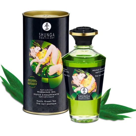 SHUNGA - Ulei de masaj cu efect de încălzire, Ceai verde organic, 100 ml