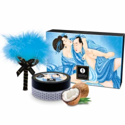 Set cadou pudră de masaj comestibilă cu aromă de cocos