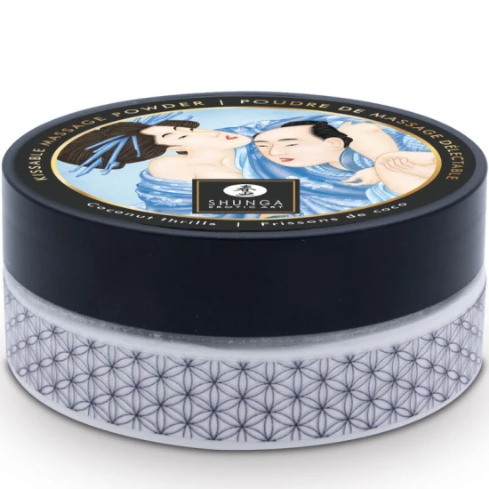 Set cadou pudră de masaj comestibilă cu aromă de cocos