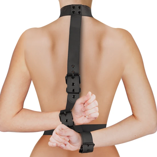 Set body cu colier și manșete de încheietură, pentru restricții, Negru