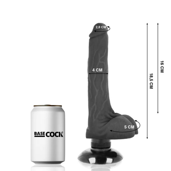 Vibrator penis realist din TPE, negru, 18.5 x 4 cm