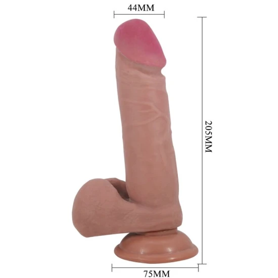 DILDO REALIST CU PIELE GLISANTĂ, CUPĂ DE SUCȚIUNE, 20,5 CM, CULOARE PIELE