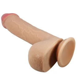 DILDO REALIST CU PIELE GLISANTĂ, CUPĂ DE SUCȚIE, Culoare Flesh, 23.4 cm