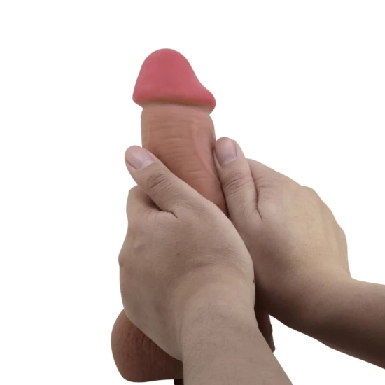 DILDO REALIST CU PIELE GLISANTĂ, Culoare Maro, 23.4 CM