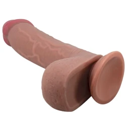 DILDO REALIST CU PIELE GLISANTĂ, Culoare Maro, 23.4 CM