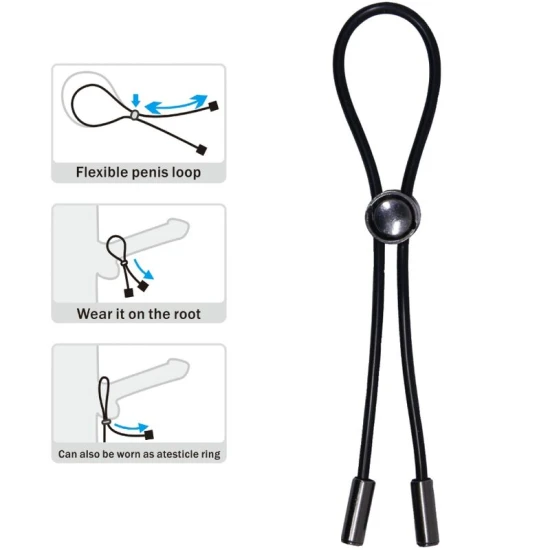 Inel Penis Cord - Stimulare Testicule, Negru, Mărime Ajustabilă